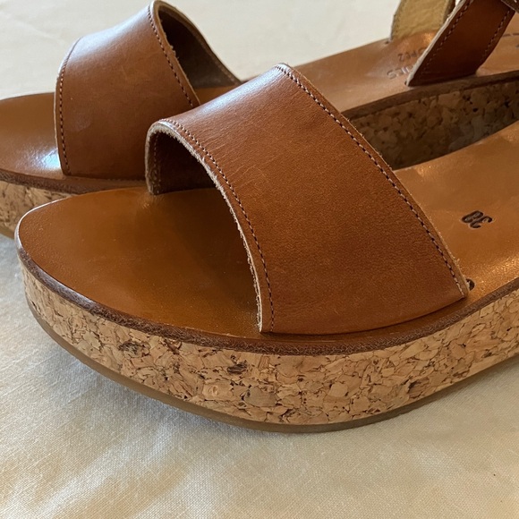 K.Jacques Tan Leather Wedge Sandals - Picture 7 of 7